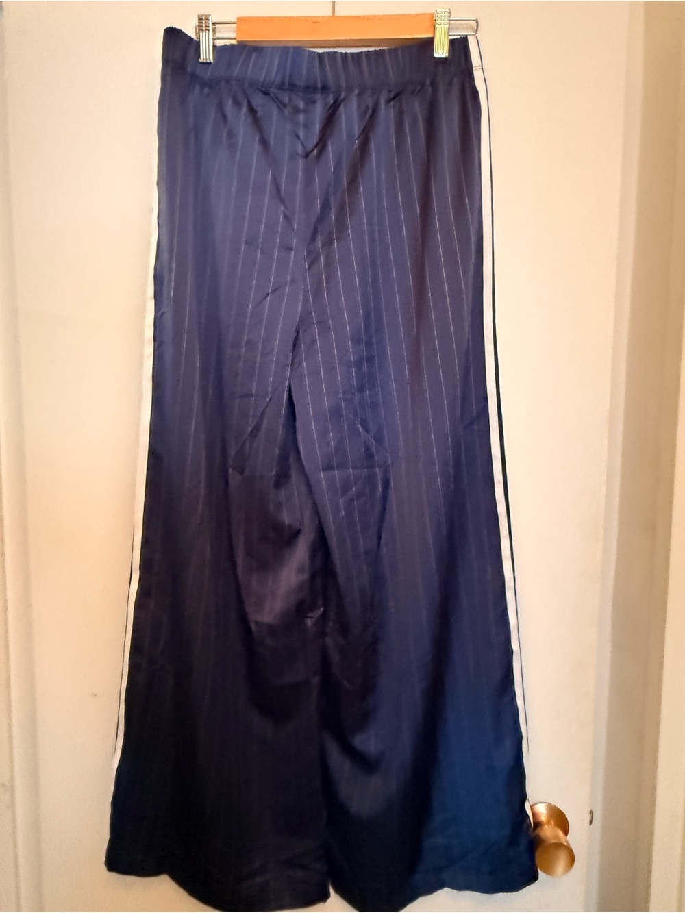 adidas Navy Pinstripe Track Skirt with White Side Stripes - Picture 2 of 4
